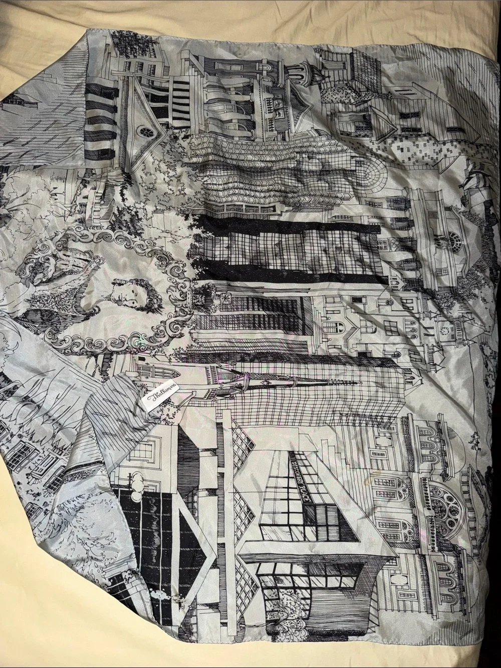 Graphic Black & White Architectural Print Silk Scarf